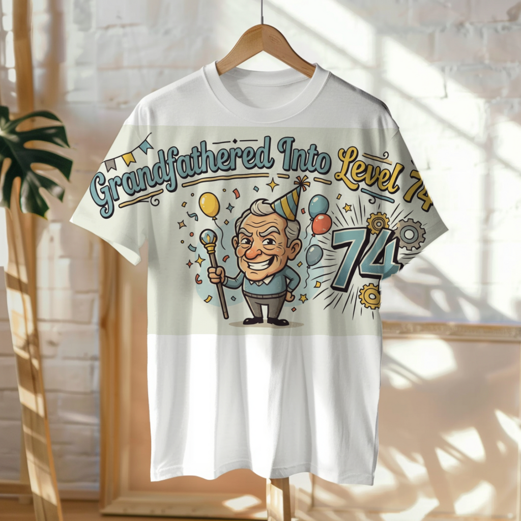 Birthday Shirt for 74 Year Old Grandpa: Grandfathered Into Level 74