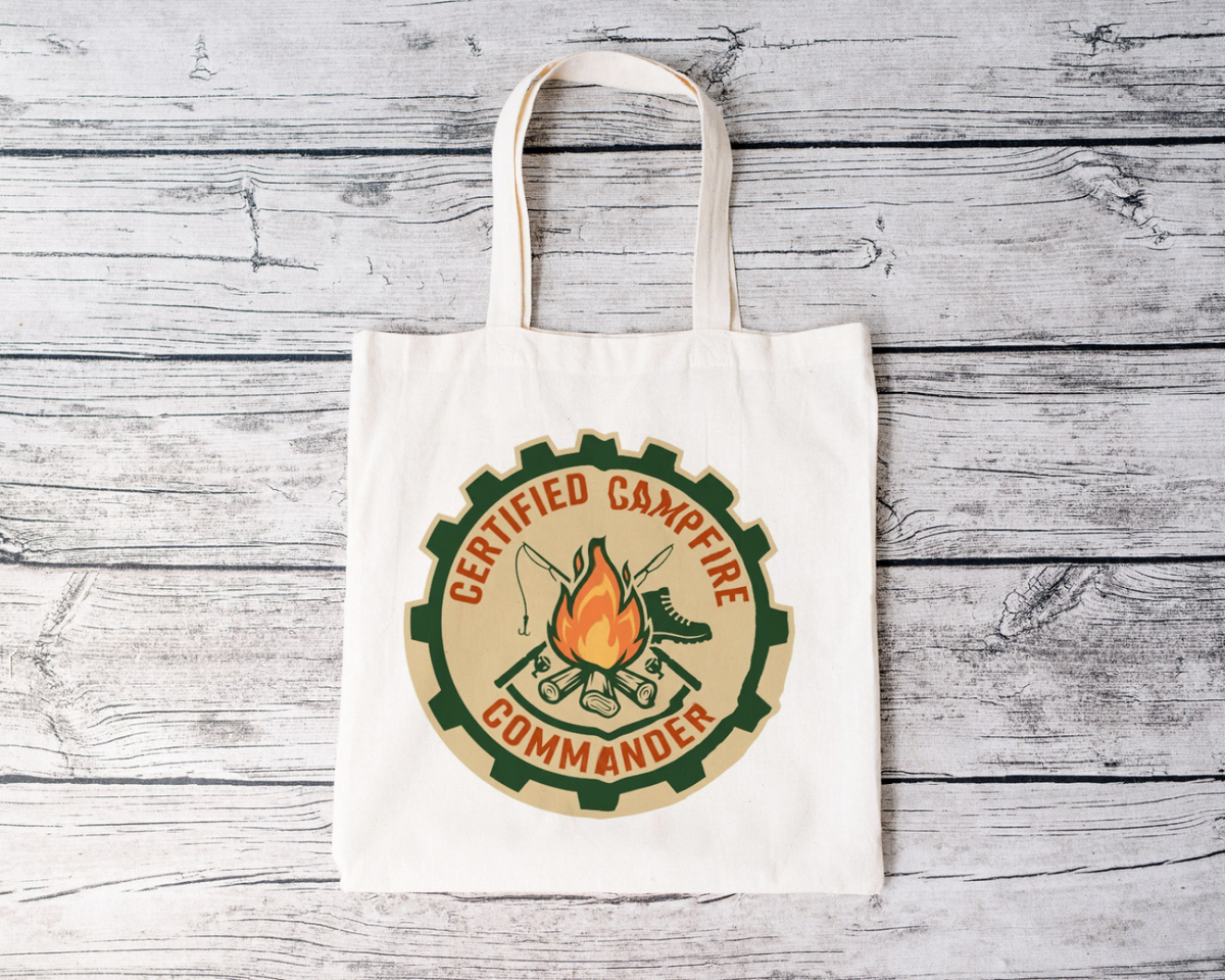 Camping for men tote bag Campfire Commander design