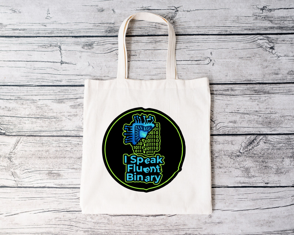 Tech Guy Tote Bag with I Speak Fluent Binary Design