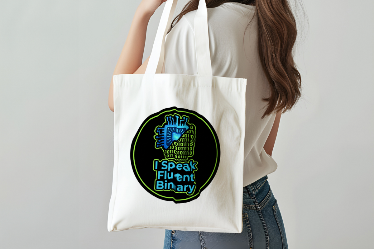 Tech Guy Tote Bag with I Speak Fluent Binary Design