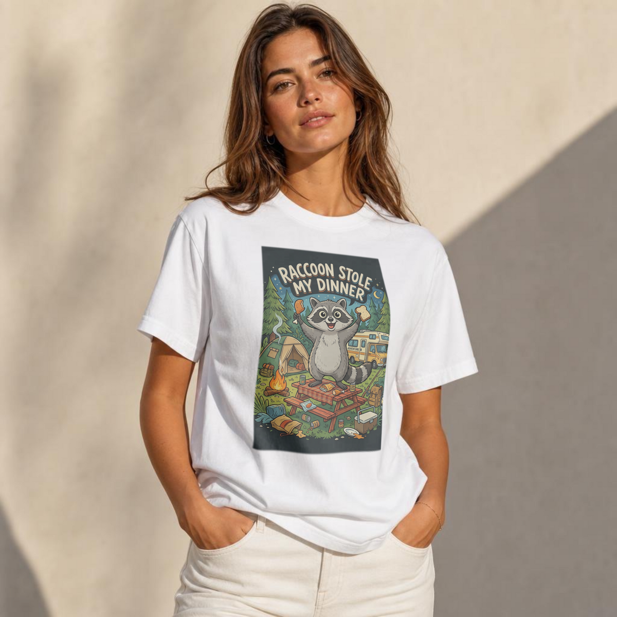Camping for men Raccoon Stole My Dinner T-Shirt