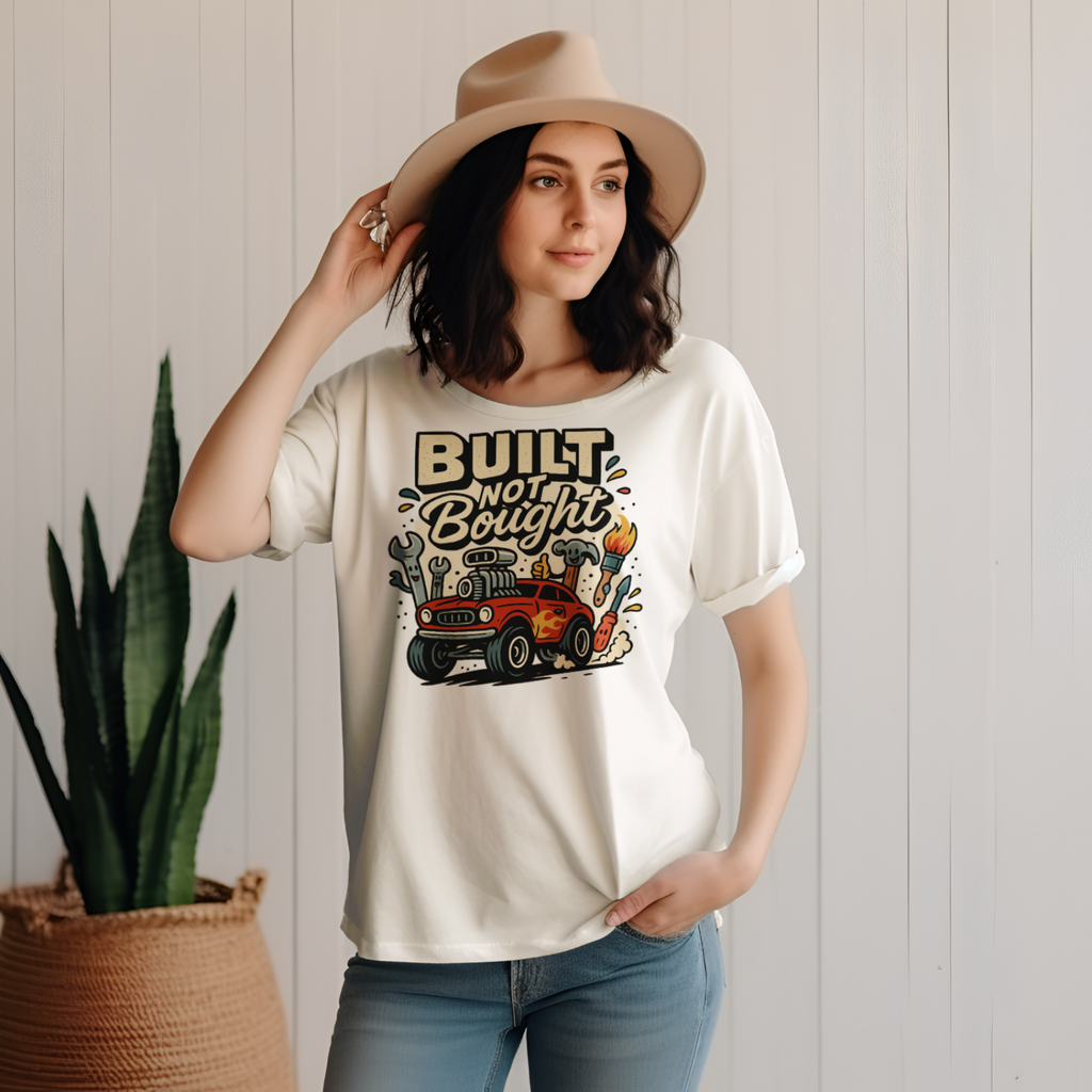 Gift for Car Guy Built Not Bought T-Shirt Motivational Car Enthusiast Tee
