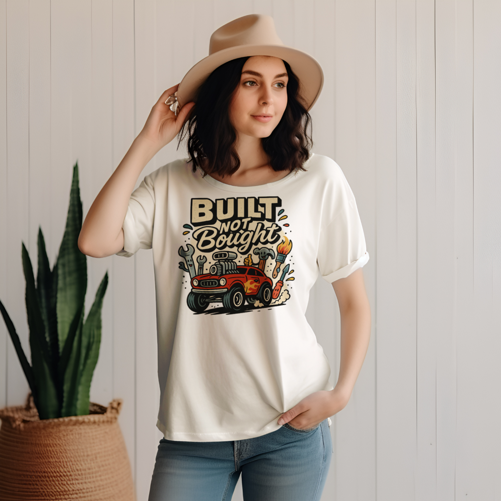 Gift for Car Guy Built Not Bought T-Shirt Motivational Car Enthusiast Tee